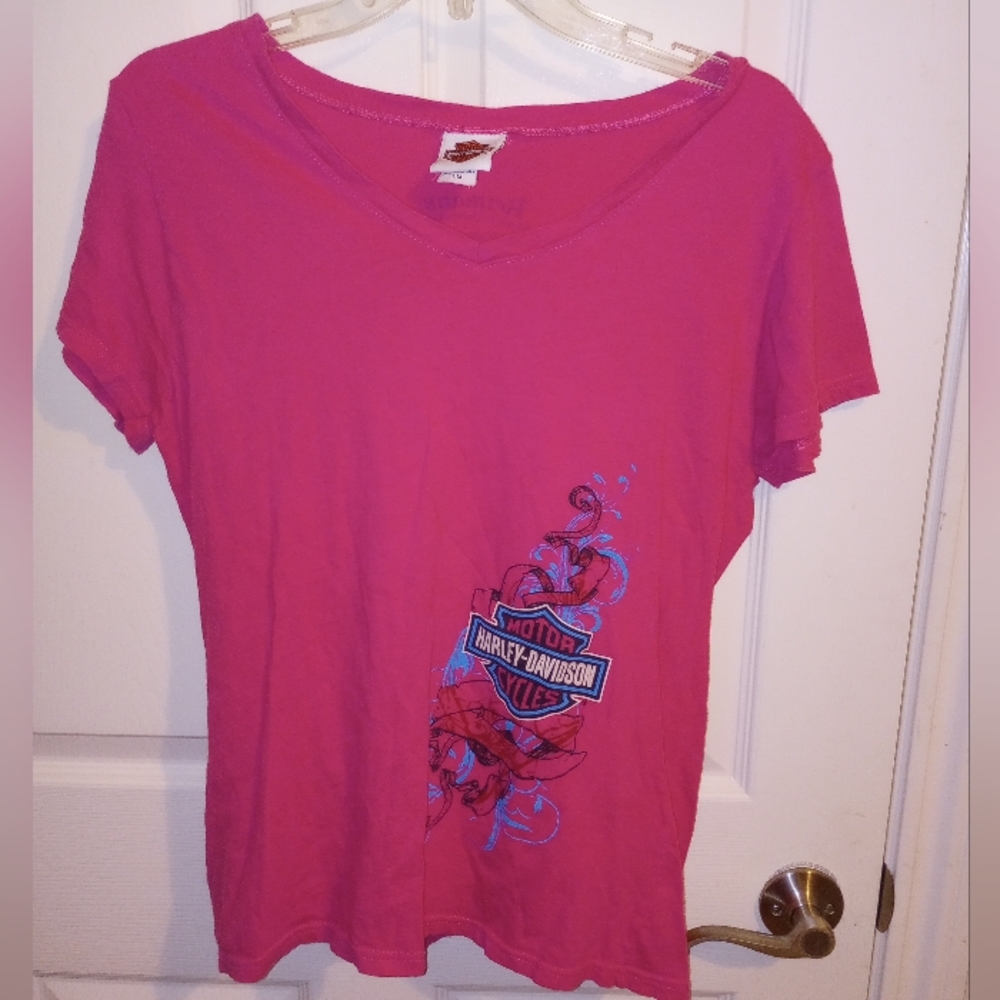 women's Harley Davidson t-shirt size L pink